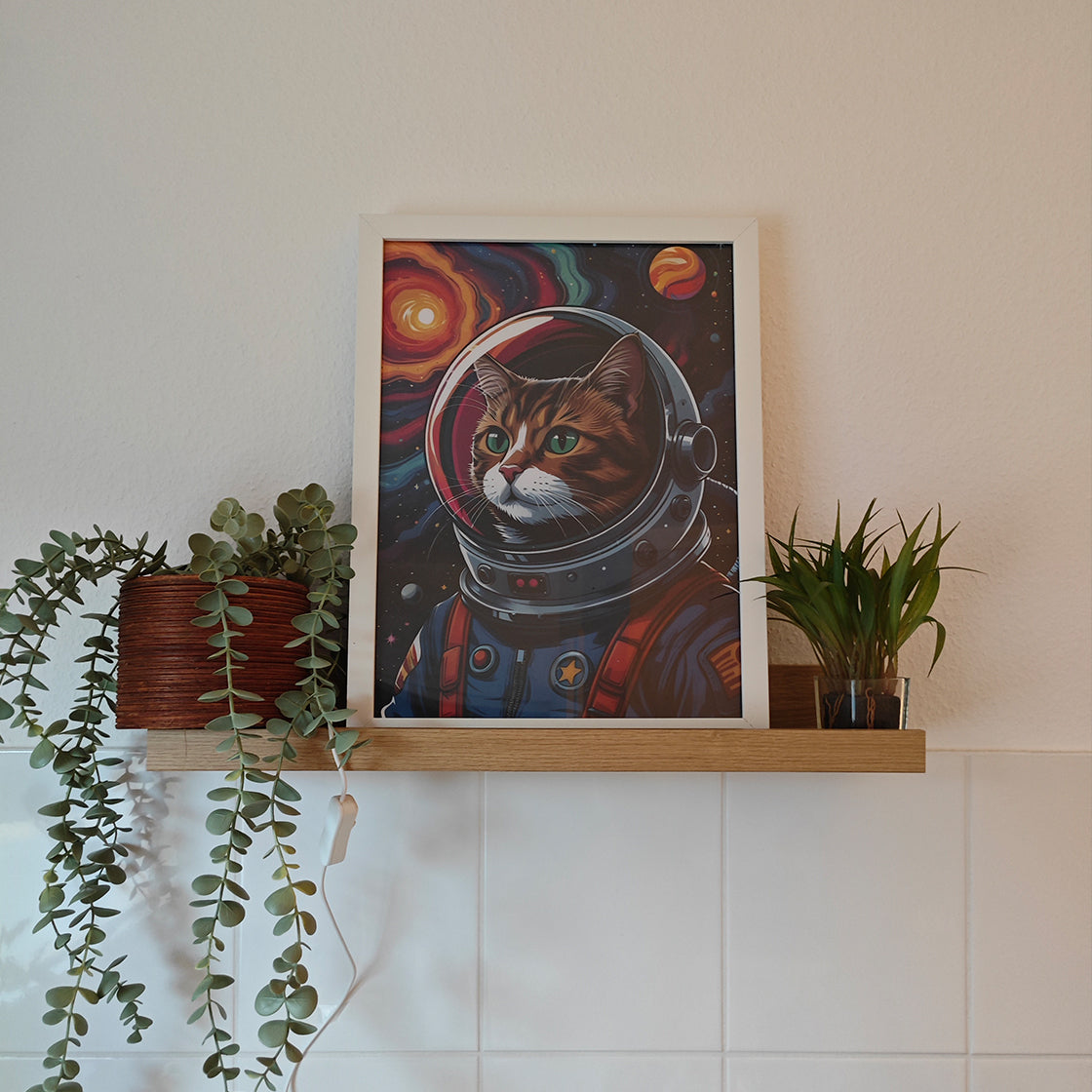 LED-Leuchtbild, Kunst, Bild im Rahmen, Katze, Dekoration