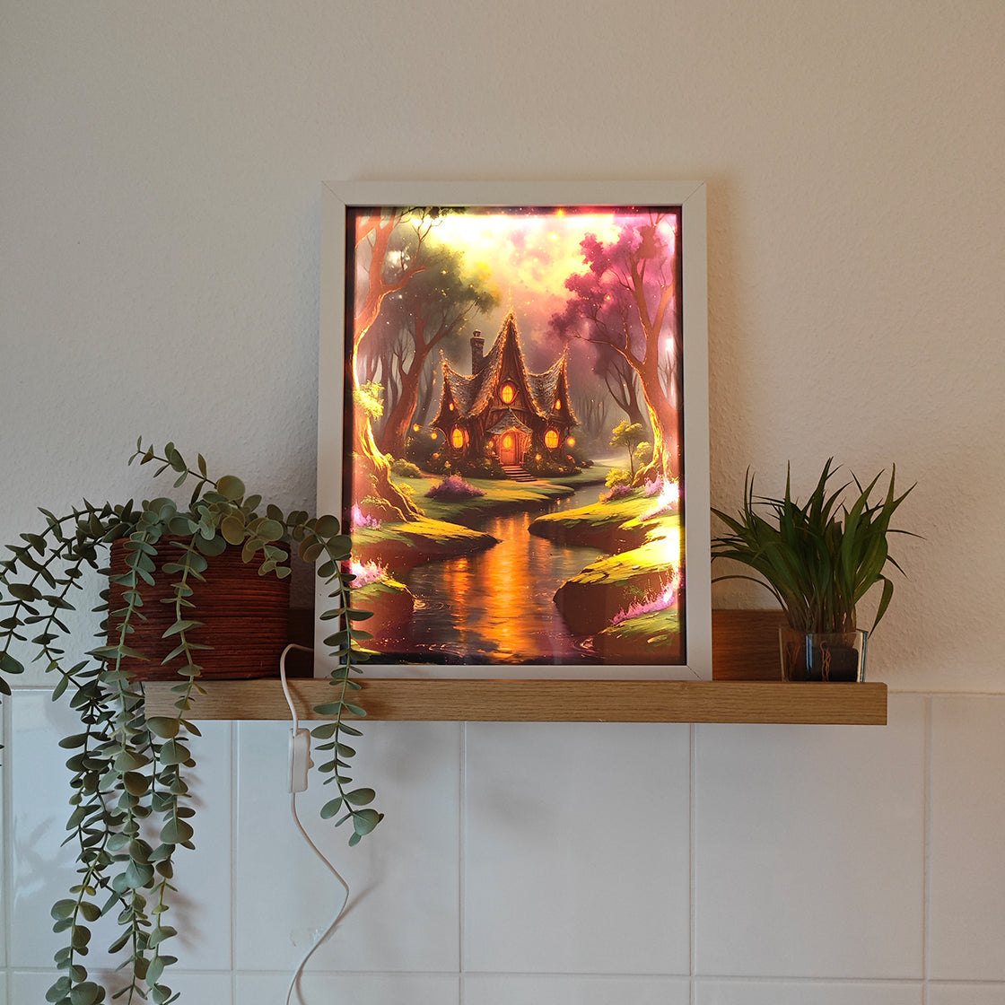 LED-Leuchtbild, Kunst, Kunstwerk, Märchenwald, Gerahmtes BIld