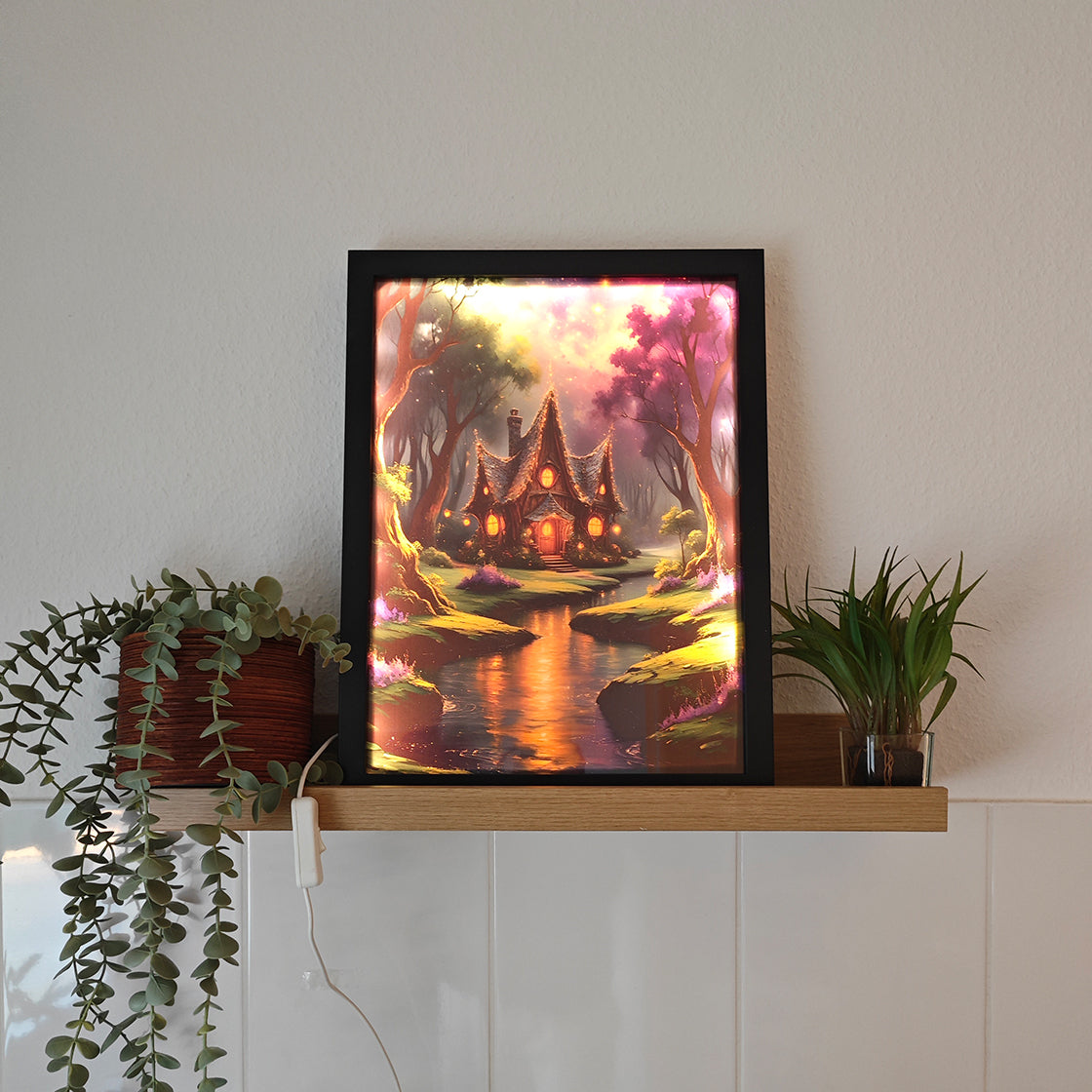LED-Leuchtbild, Kunst, Kunstwerk, Märchenwald, Gerahmtes BIld, Dekoration