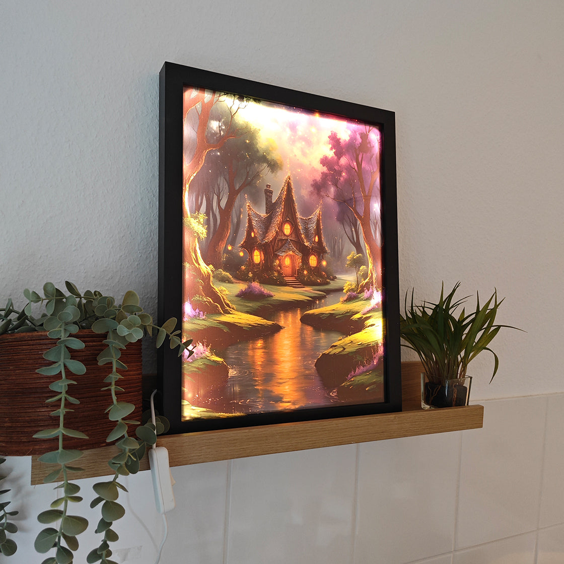 LED-Leuchtbild, Kunst, Kunstwerk, Märchenwald, Gerahmtes BIld, Dekoration