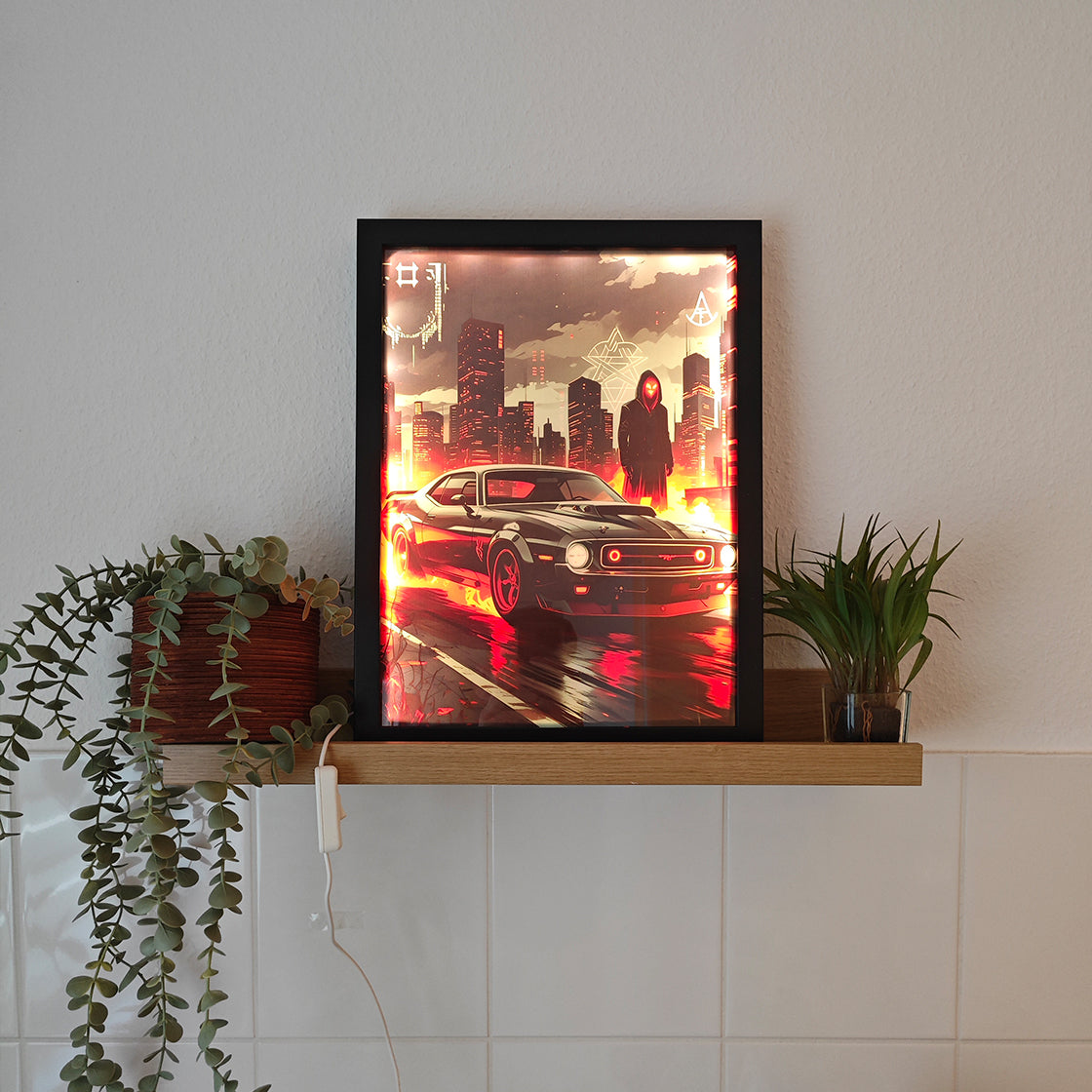 LED-Leuchtbild, Gerahmtes Bild, Kunst, Kunstwerk, Dekoration, Flame Car