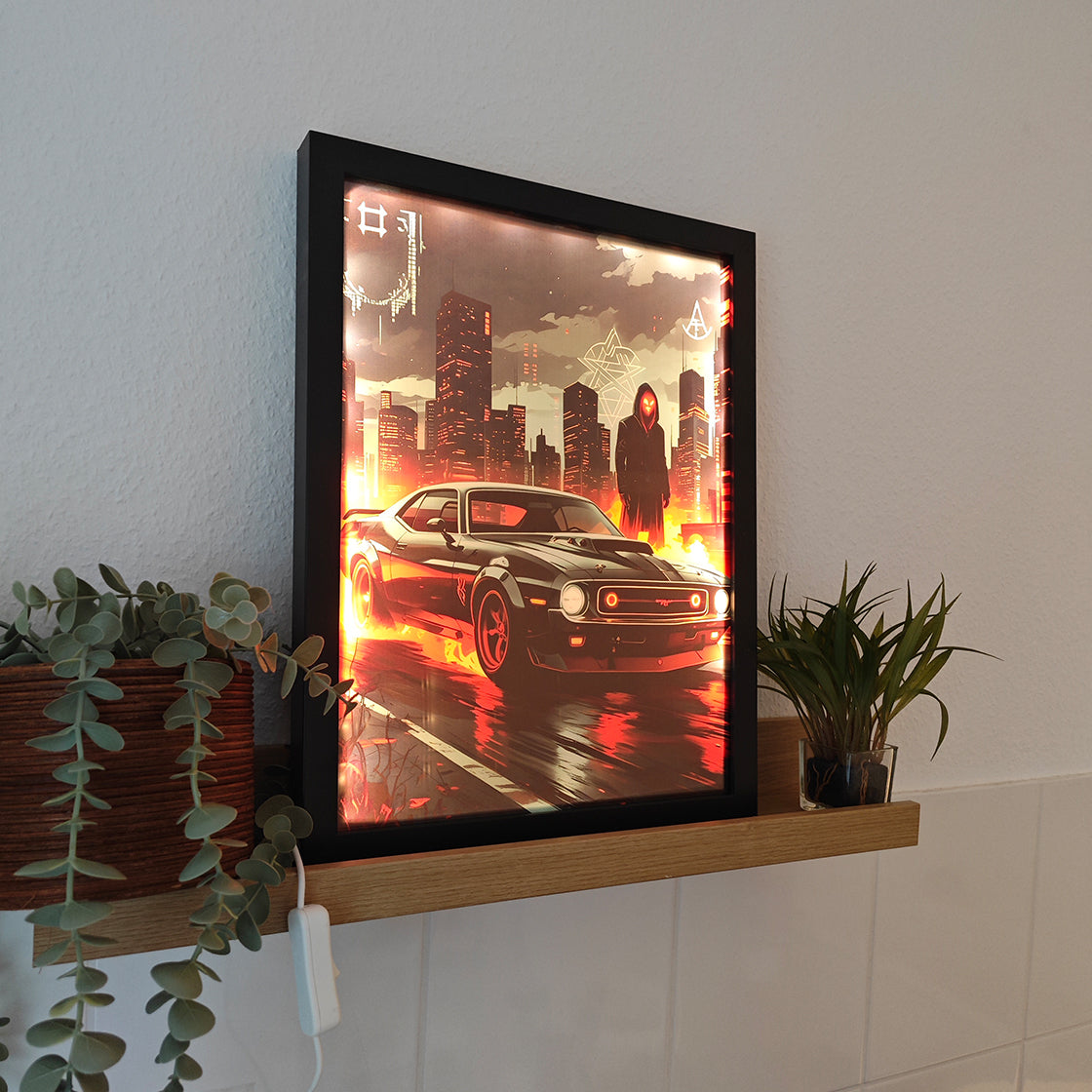 LED-Leuchtbild, Gerahmtes Bild, Kunst, Kunstwerk, Dekoration, Flame Car