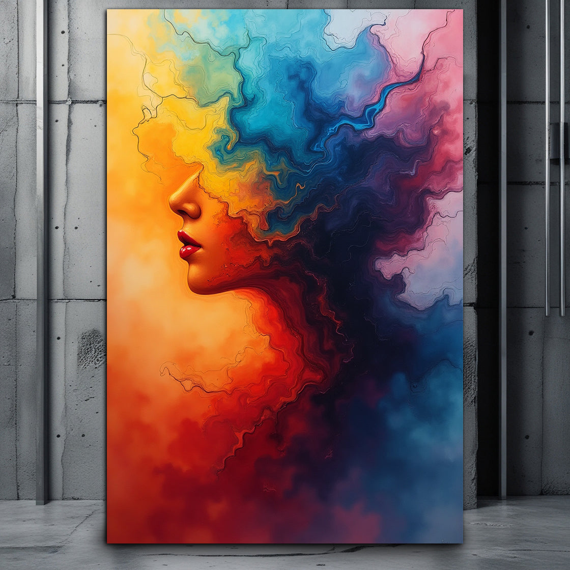 Farbspiel, farbenfrohes Kunstwerk weibliches Gesicht