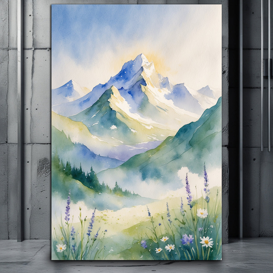 Artwork, Poster, Watercolor, Mountains