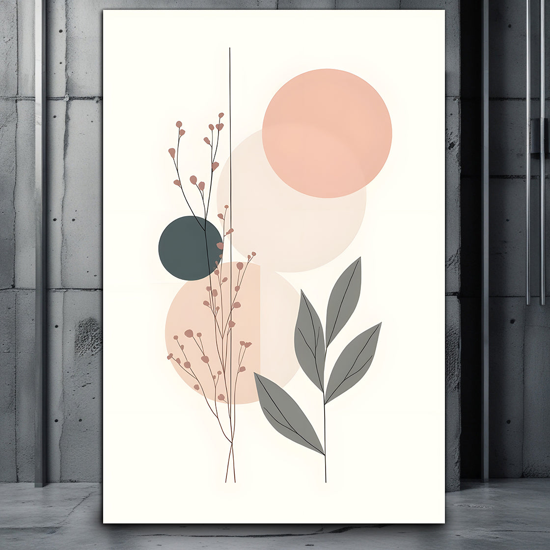 Minimalistisches Design, Poster mit Kreisen und Blättern als Mockup