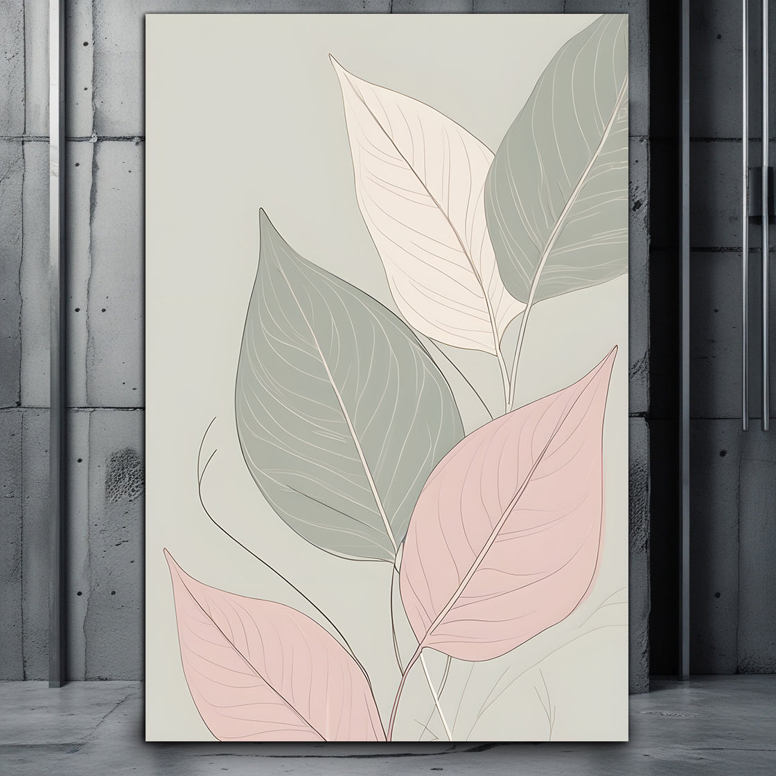 Poster mit Blättern auf olivgrünem Hintergrund als Artwork