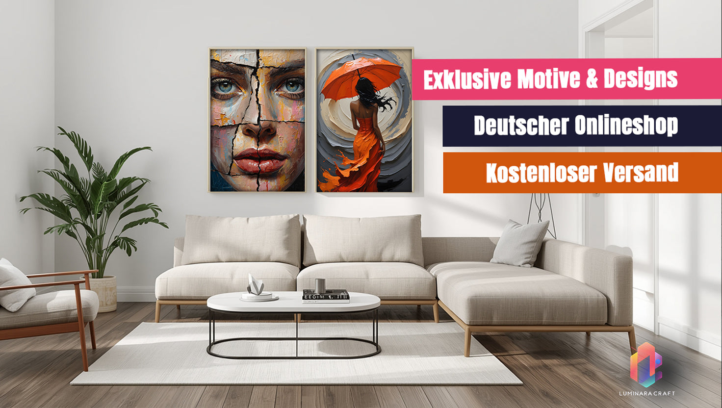 ArtPrints in a modern Livingroom with Canvas and Posters, onlineshop