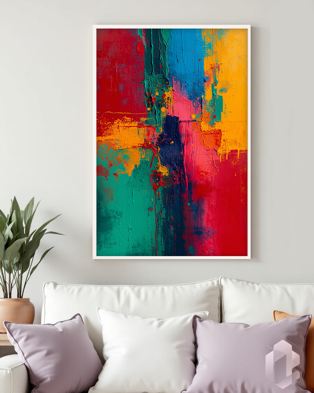 Gerahmtes Poster: Abstract Colors Mockup Couch