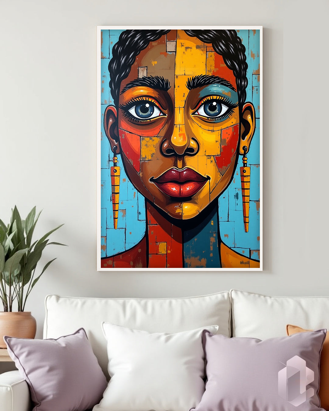 Gerahmtes Poster: Motiv African Mosaik Mockup Couch