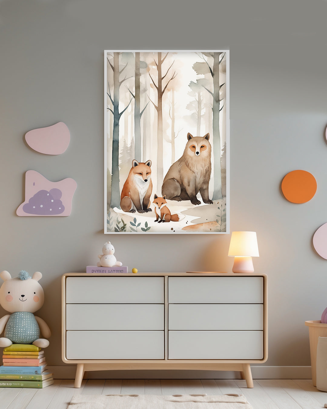 Gerahmtes Poster: Motiv Animal Friends an Kinderzimmer Wand