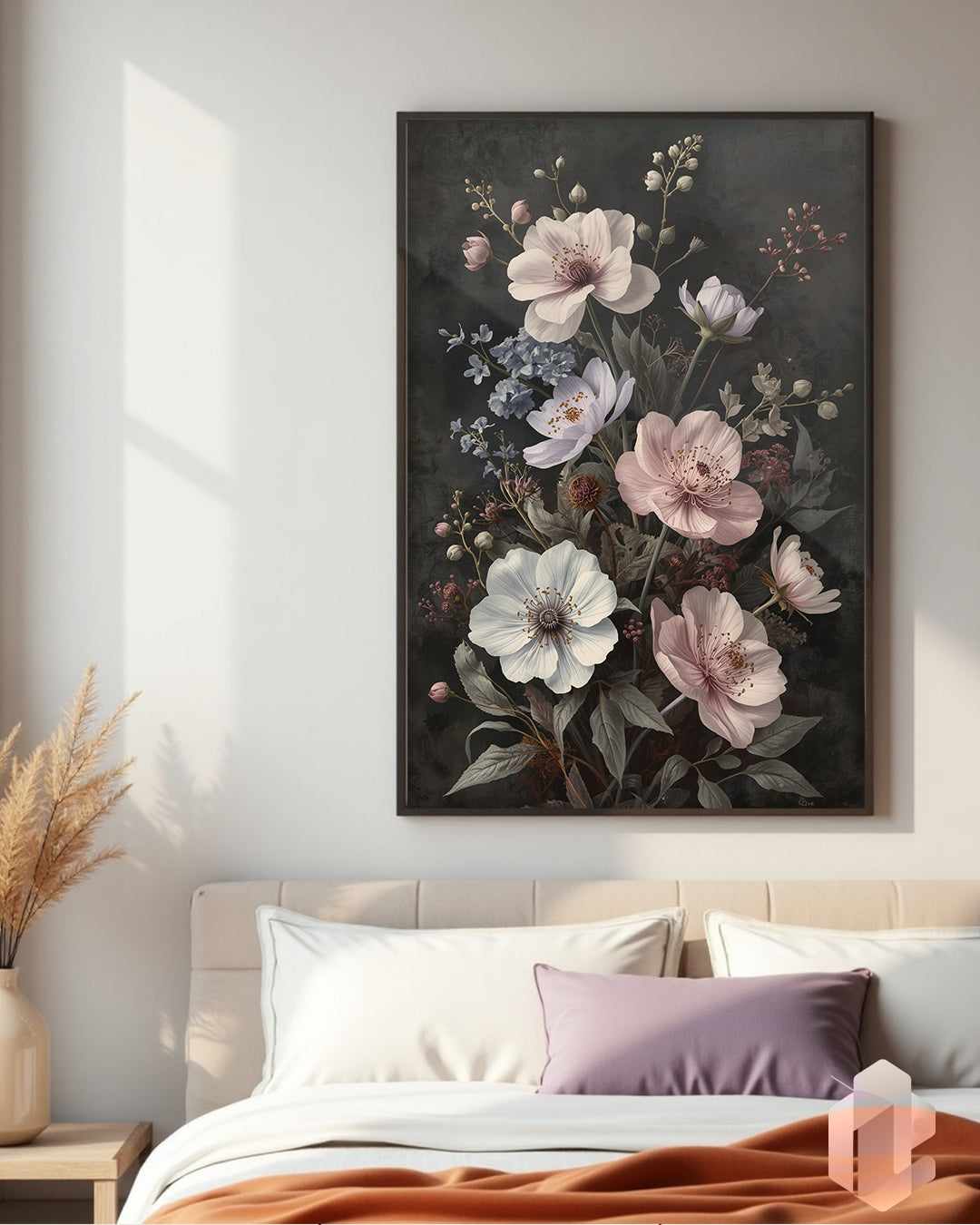 Gerahmtes Poster: Antique Floral im Schlafzimmer