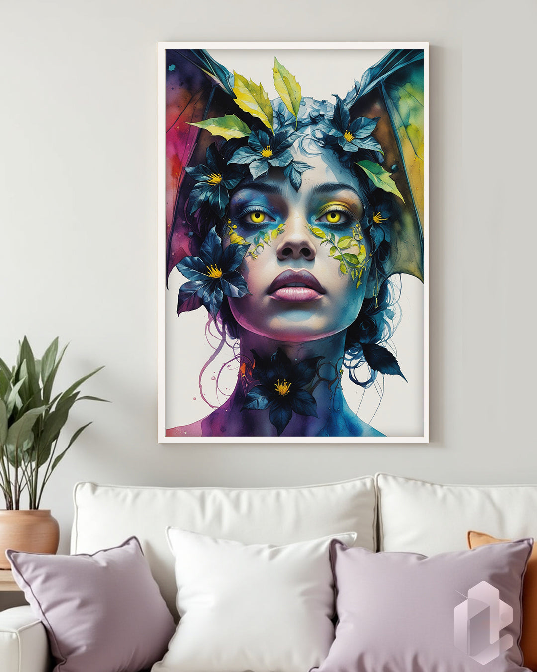 Gerahmtes Poster: Motiv Bat Woman Mockup Couch