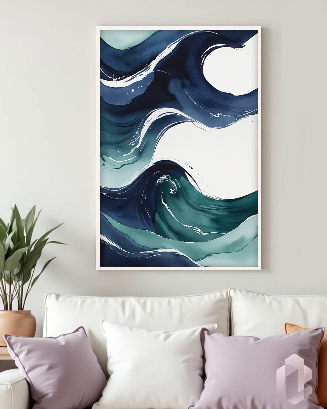 Gerahmtes Poster: Motiv Blue Waves Mockup Couch