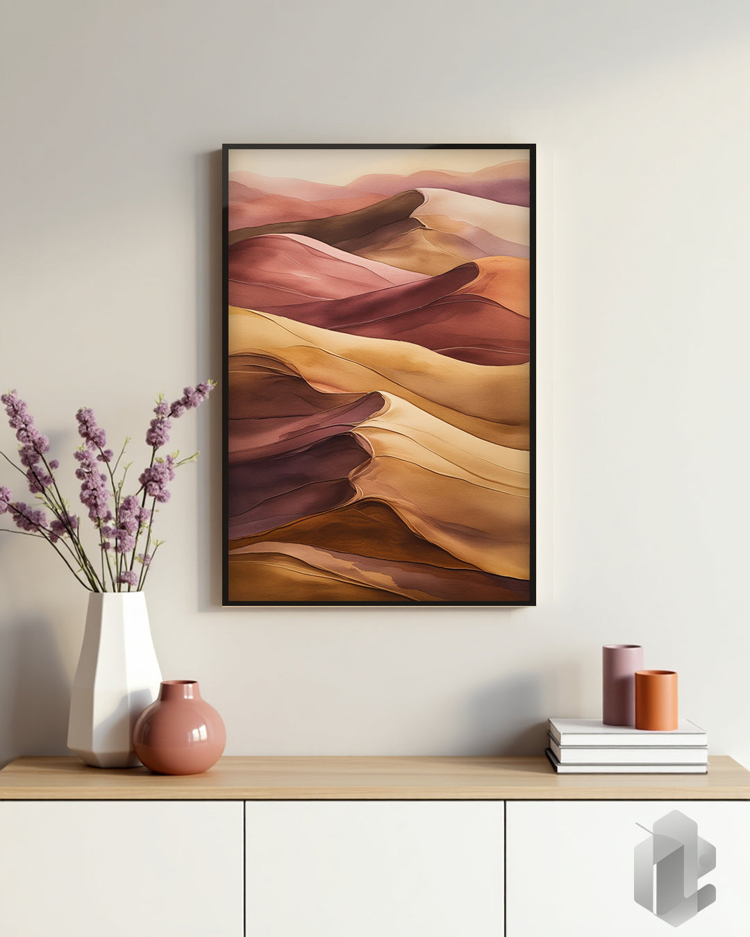 Gerahmtes Poster: Motiv Brown Dunes auf Kommode