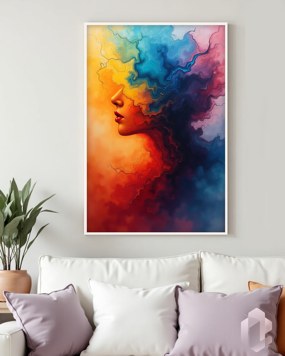 Gerahmtes Poster: Motiv Colorful Face Mockup Couch