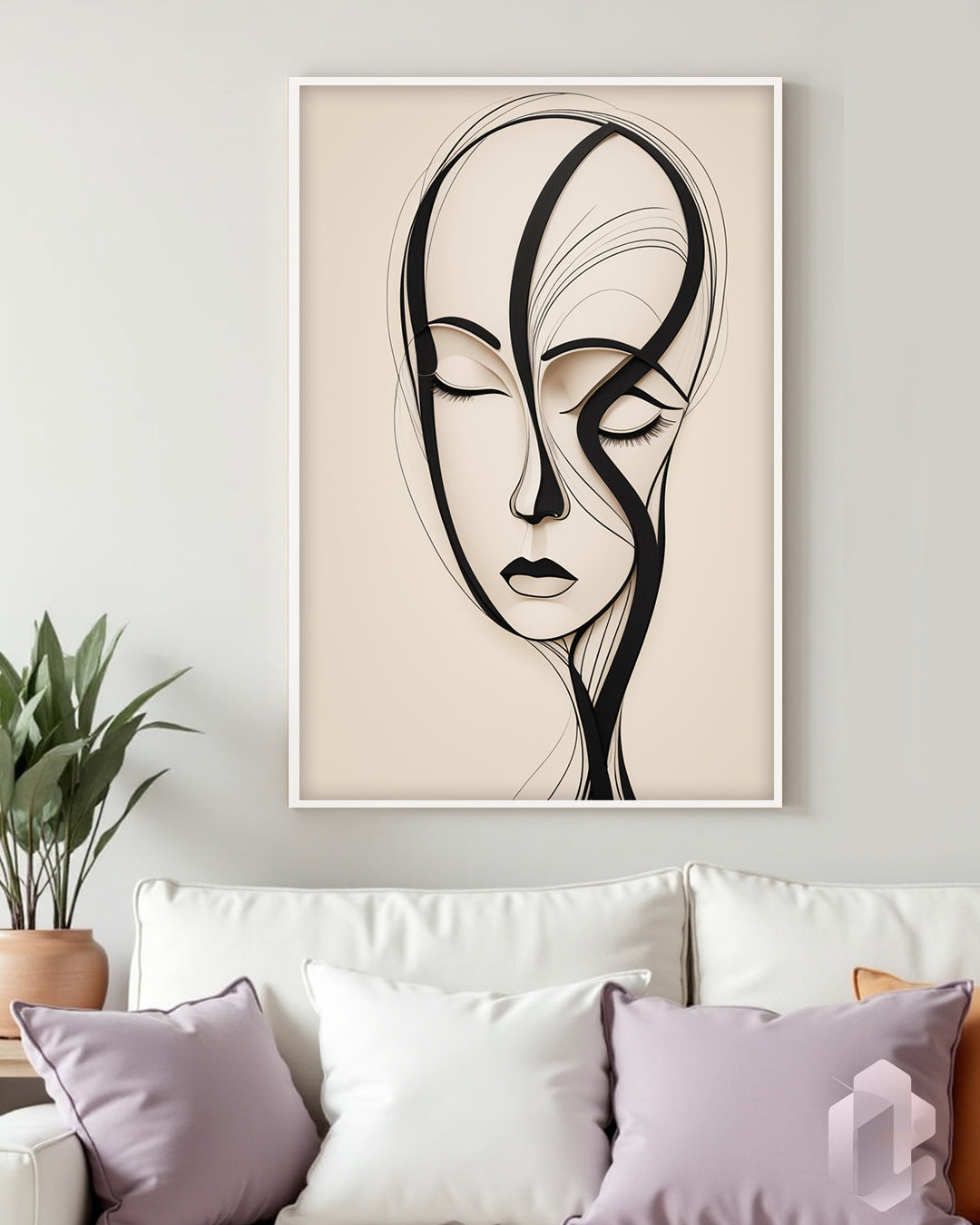 Gerahmtes Poster: Motiv Curved Face Mockup Couch