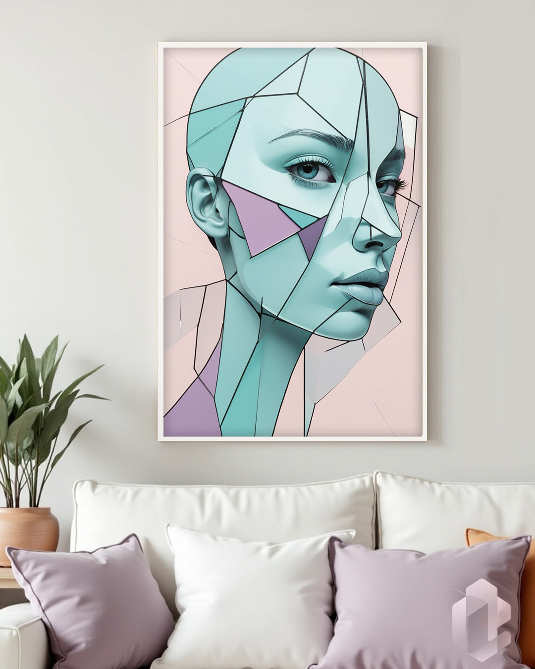Gerahmtes Poster: Motiv Puzzle Face Mockup Couch