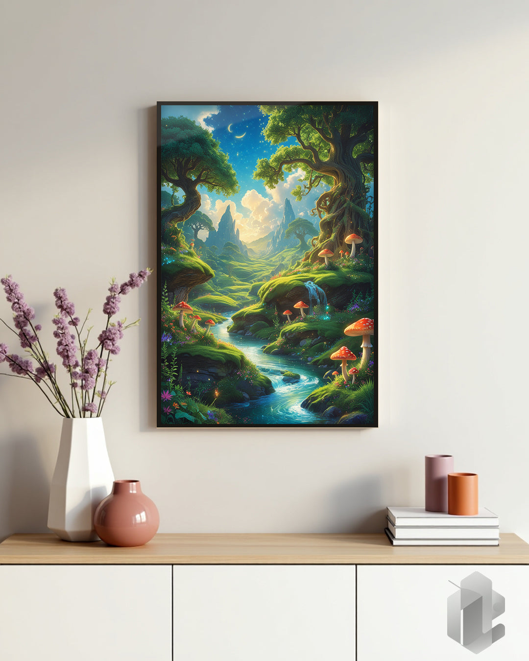 Gerahmtes Poster: Motiv Fantasy Landscape auf Kommode
