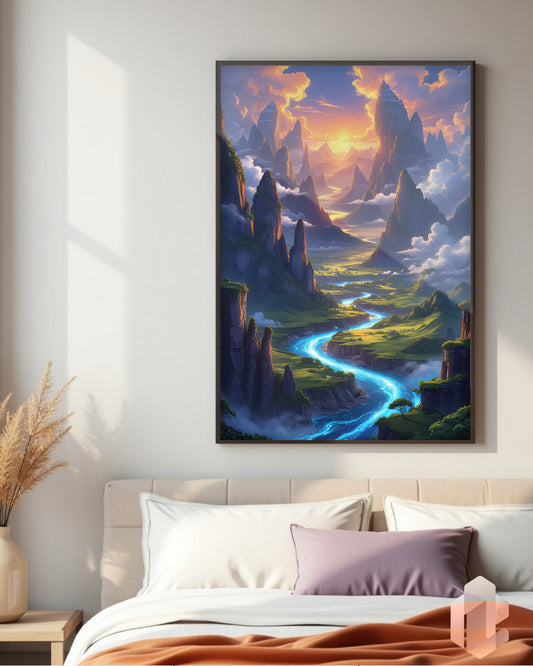 Gerahmtes Poster: Motiv Fantasy Landscape 2 im Schlafzimmer