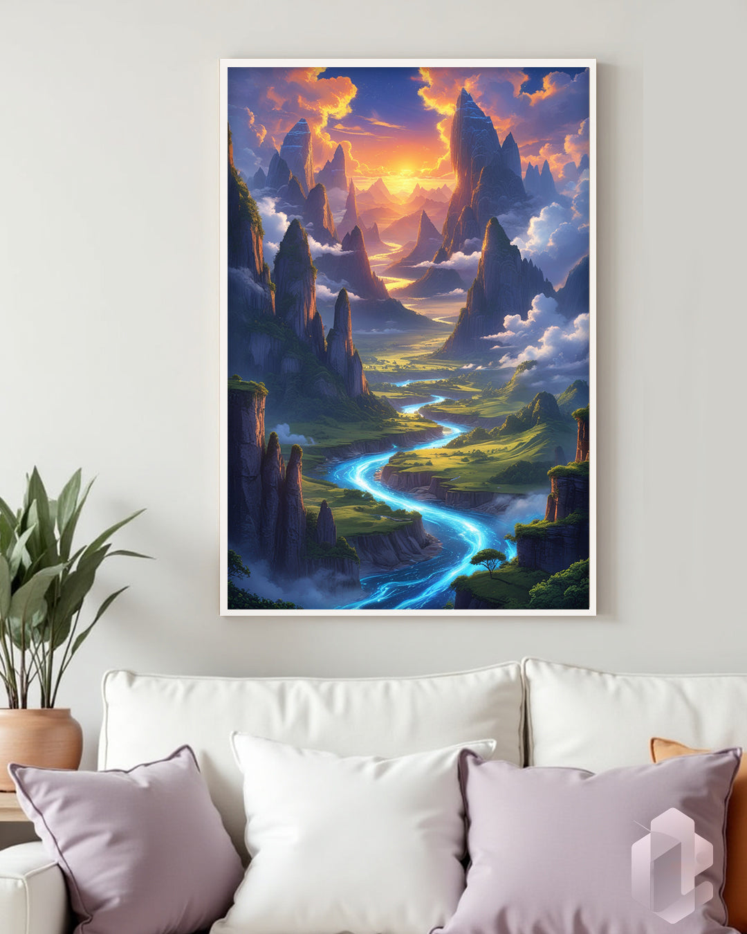 Gerahmtes Poster: Motiv Fantasy Landscape 2 Mockup Couch