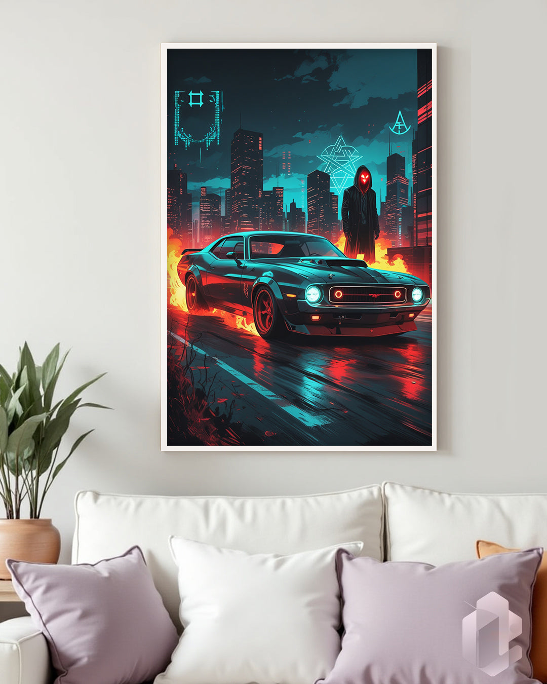 Gerahmtes Poster: Motiv Urban Flame Car Mockup Couch