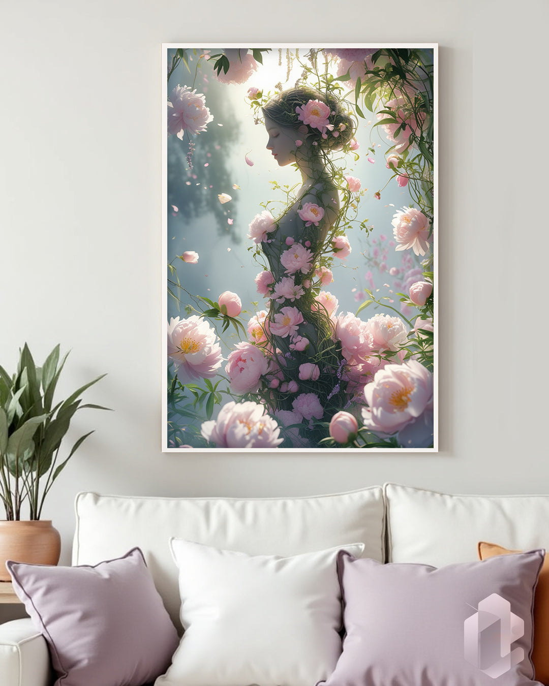 Gerahmtes Poster: Motiv Floral Scilence Mockup Couch