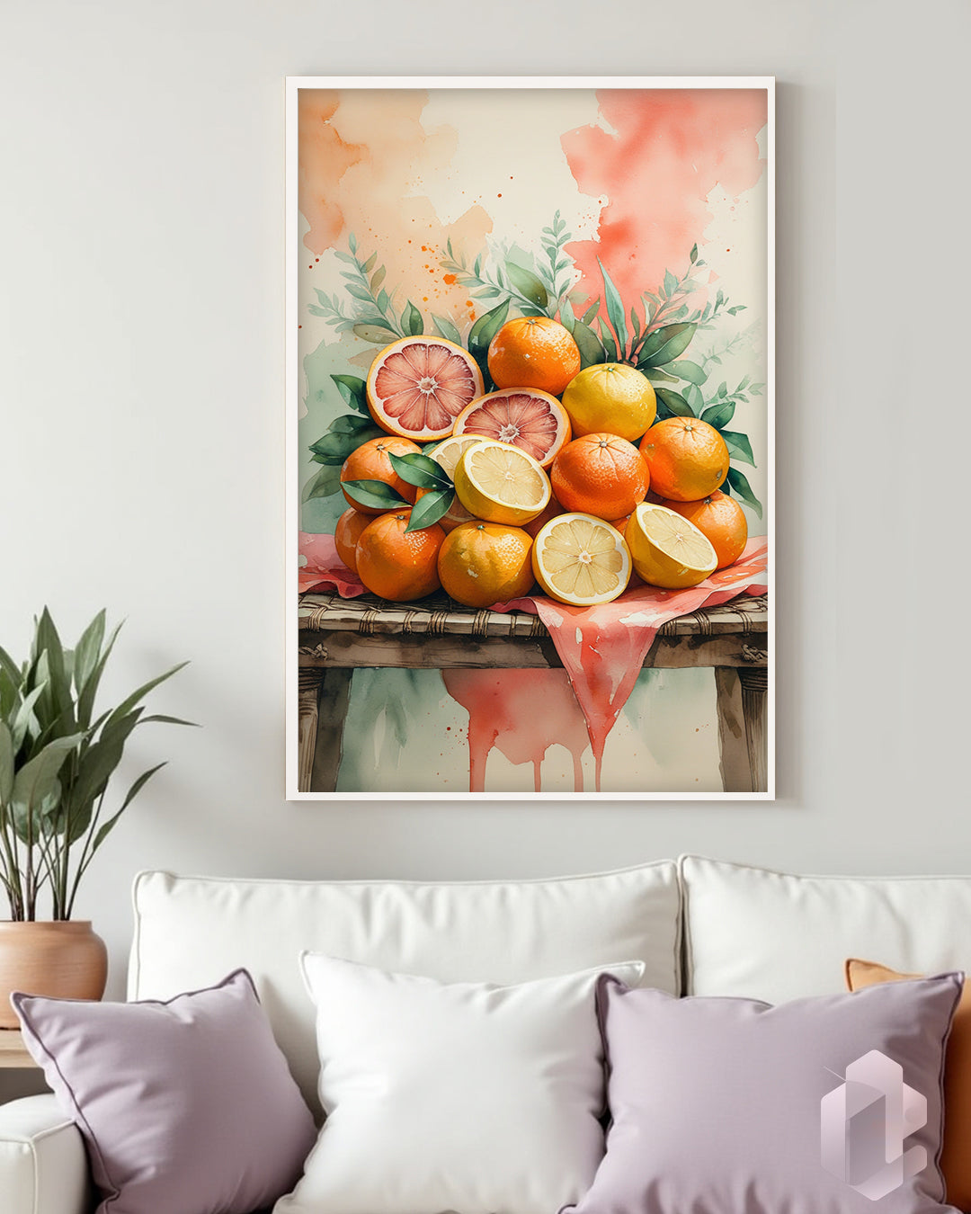 Gerahmtes Poster: Motiv Fruitful Stillness Mockup Couch