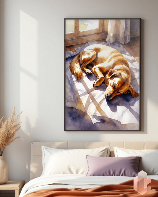 Gerahmtes Poster: Motiv Lazy Dog im Schlafzimmer