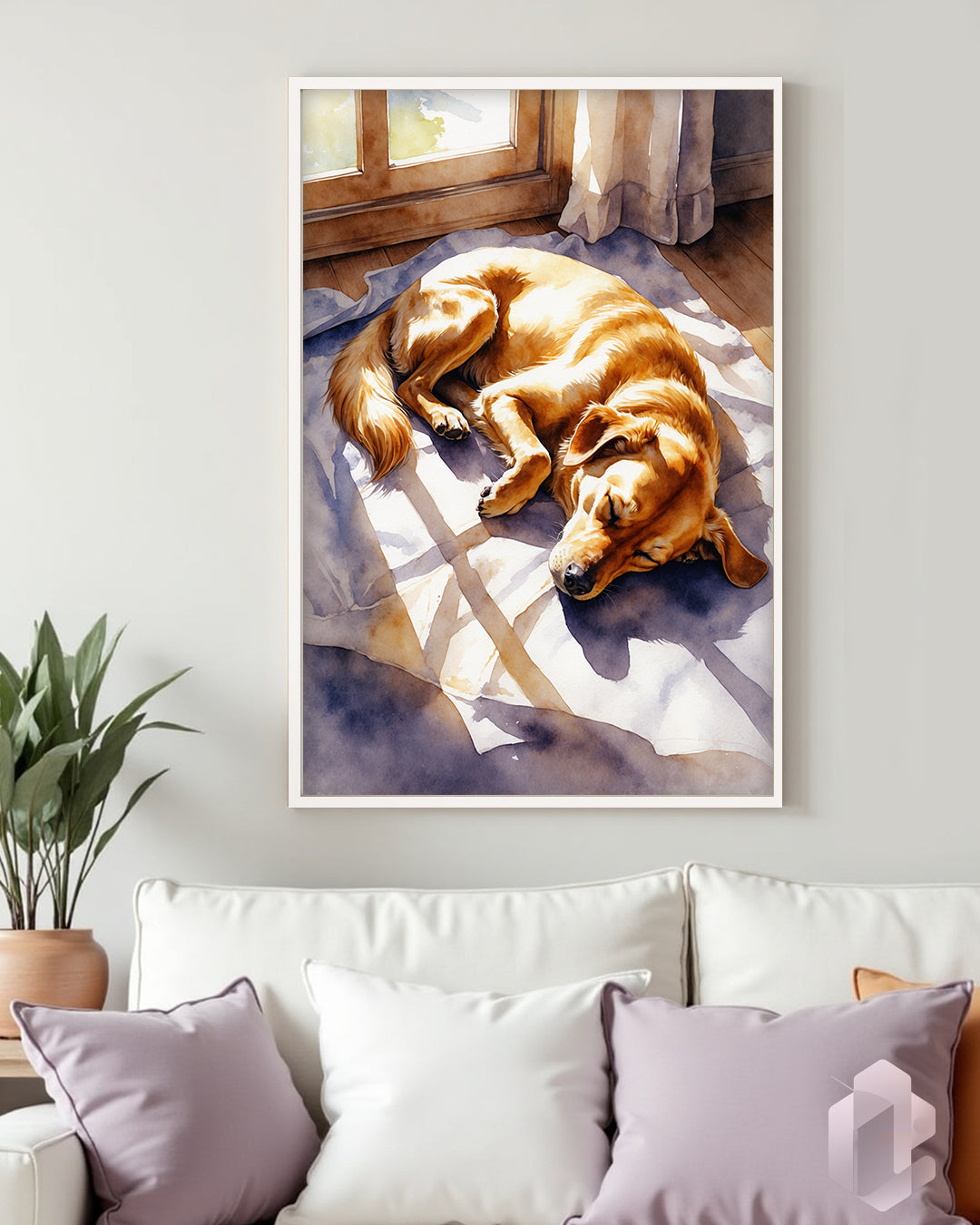 Gerahmtes Poster: Motiv Lazy Dog Mockup Couch
