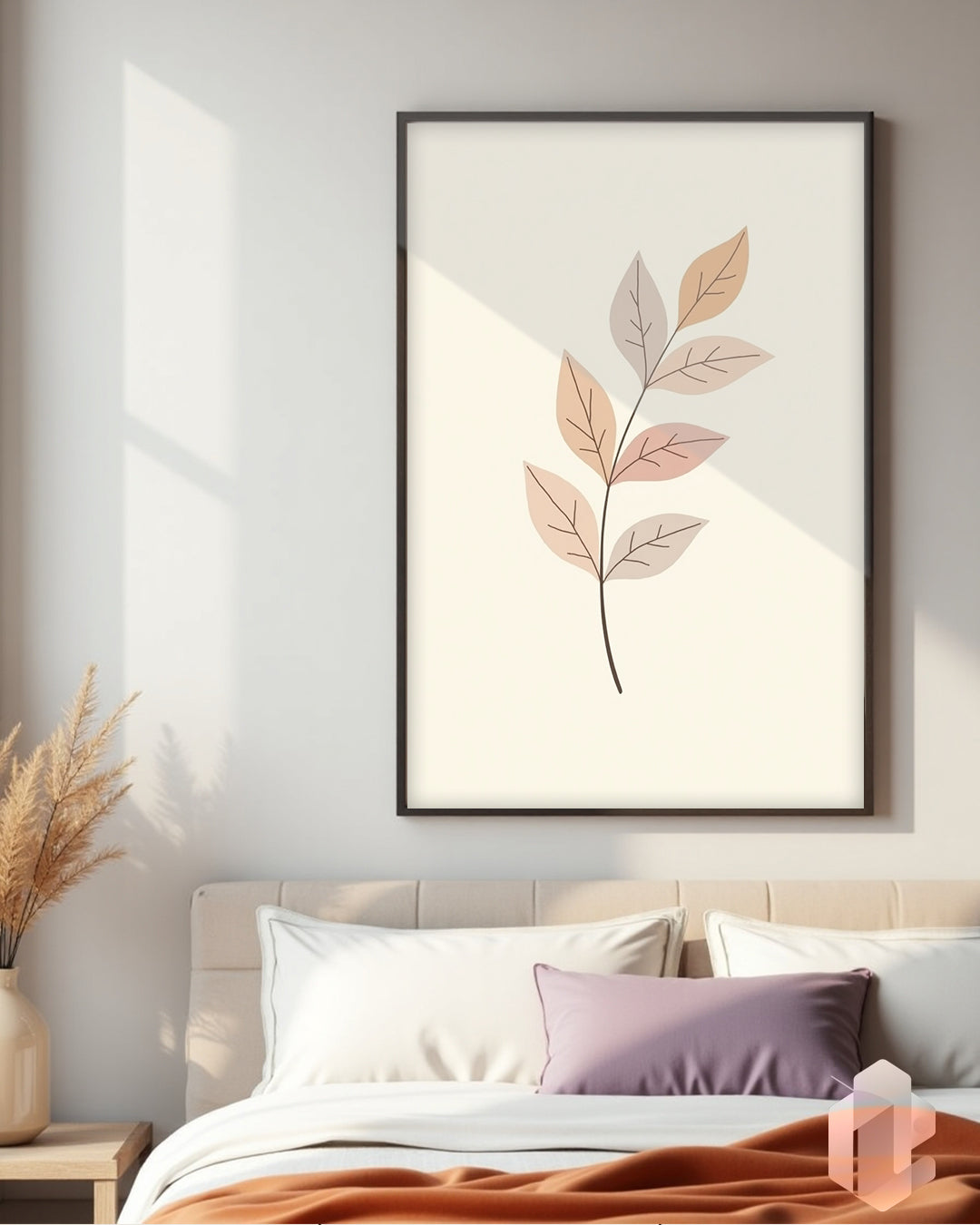 Gerahmtes Poster: Motiv Round Bronze Leaf im Schlafzimmer