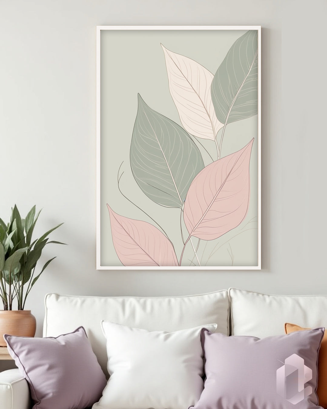 Gerahmtes Poster: Motiv Big Leafs Mockup Couch