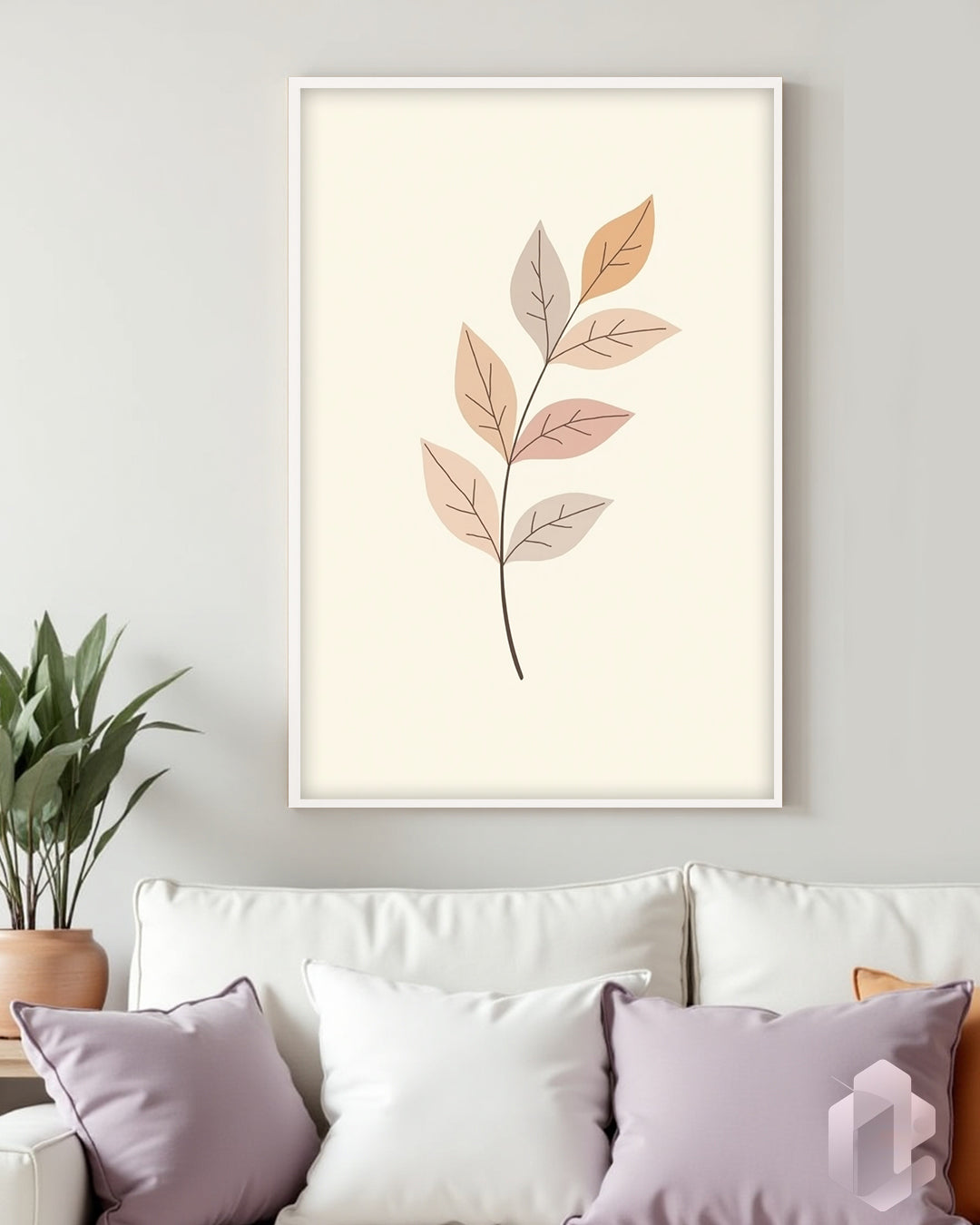 Gerahmtes Poster: Motiv Round Bronze Leaf Mockup Couch