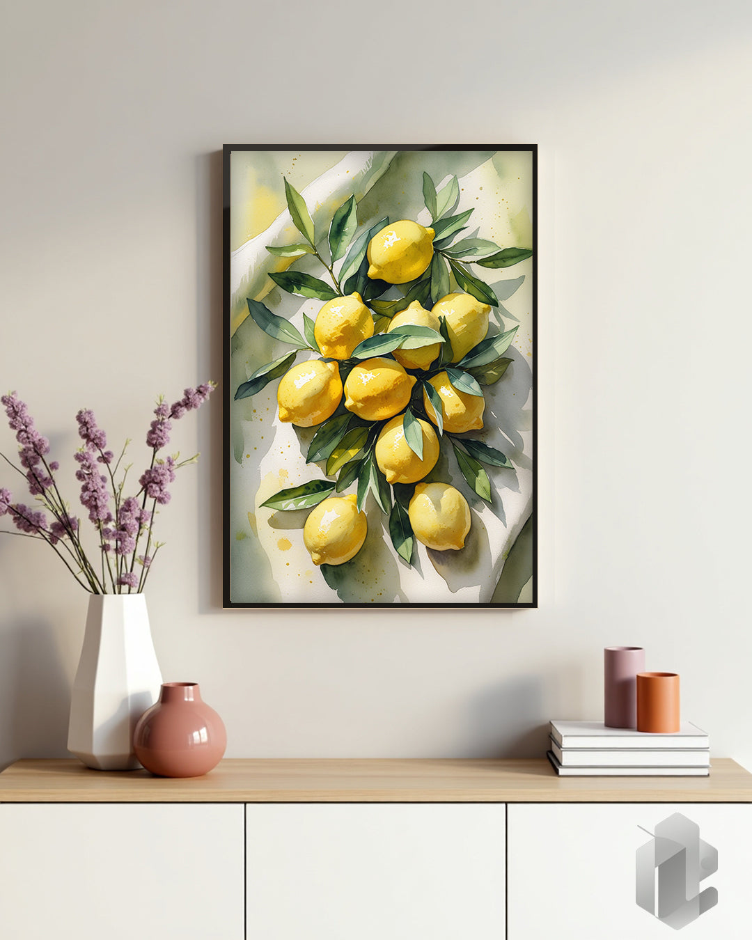 Gerahmtes Poster: Motiv Lemons auf Kommode