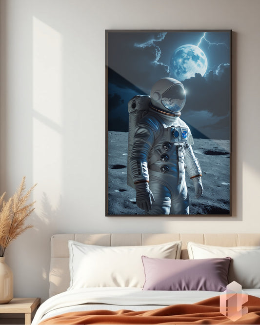 Gerahmtes Poster: Motiv Moon Astronaut im Schlafzimmer