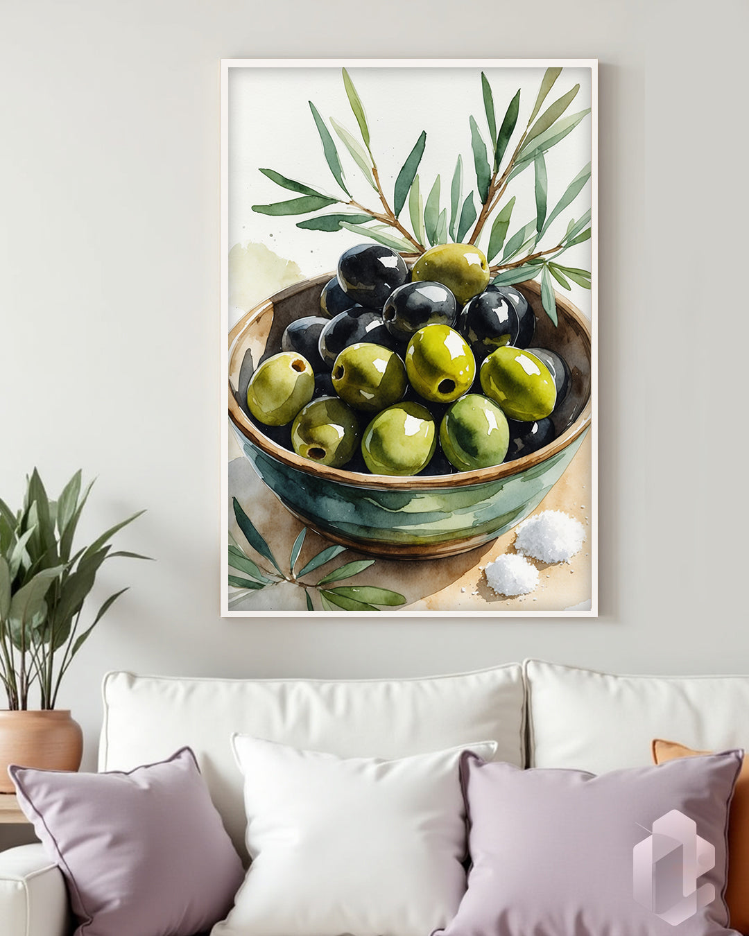 Gerahmtes Poster: Motiv Olives Mountains Mockup Couch