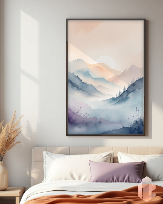 Gerahmtes Poster: Motiv Pastel Landscape im Schlafzimmer