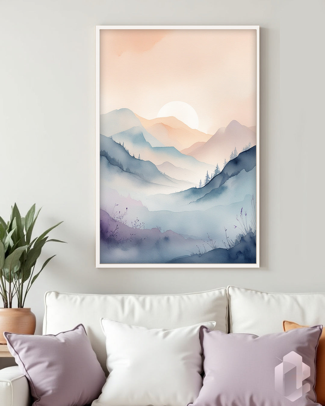 Gerahmtes Poster: Motiv Pastel Landscape Mockup Couch