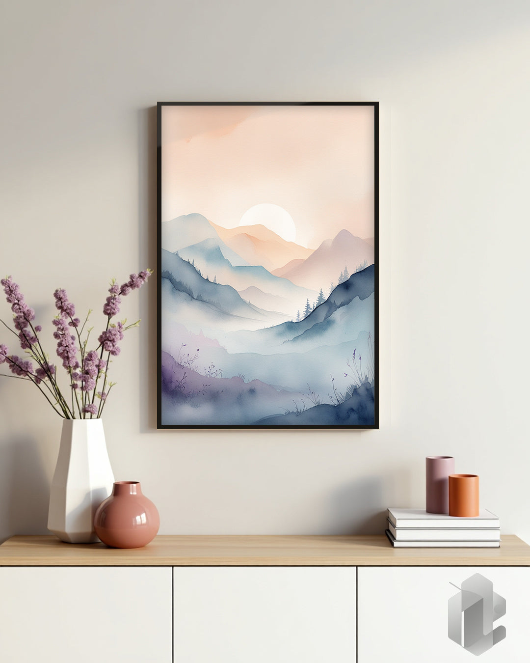 Gerahmtes Poster: Motiv Pastel Landscape auf Kommode