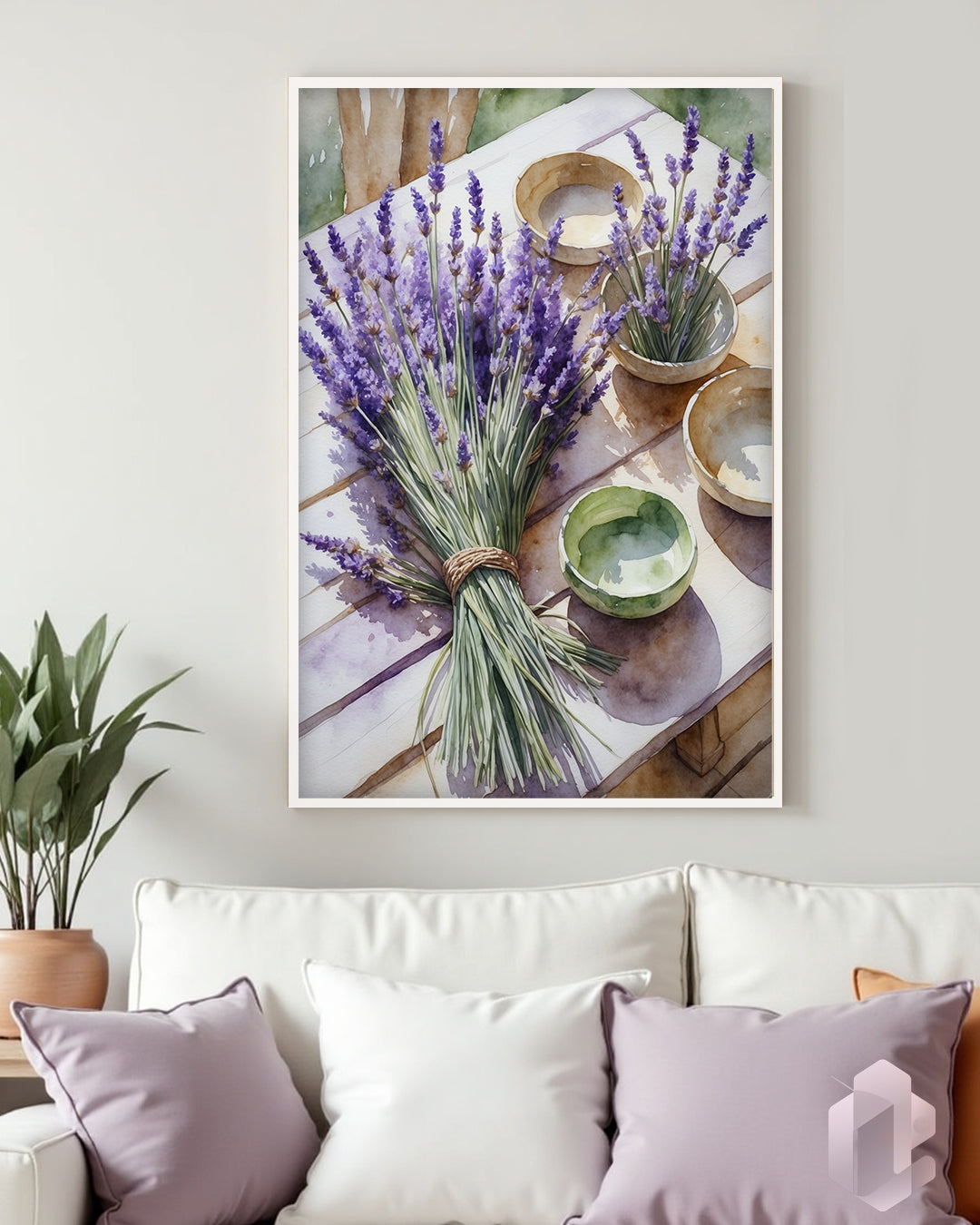 Gerahmtes Poster: Motiv Purple Table Mockup Couch