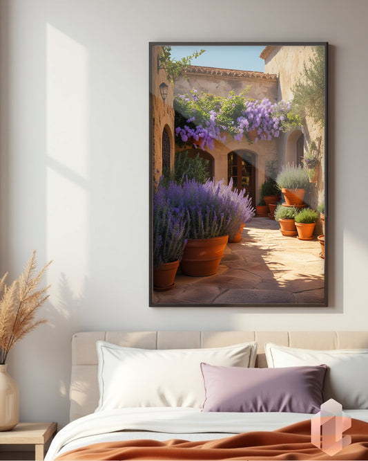 Gerahmtes Poster: Motiv Purple Yard im Schlafzimmer