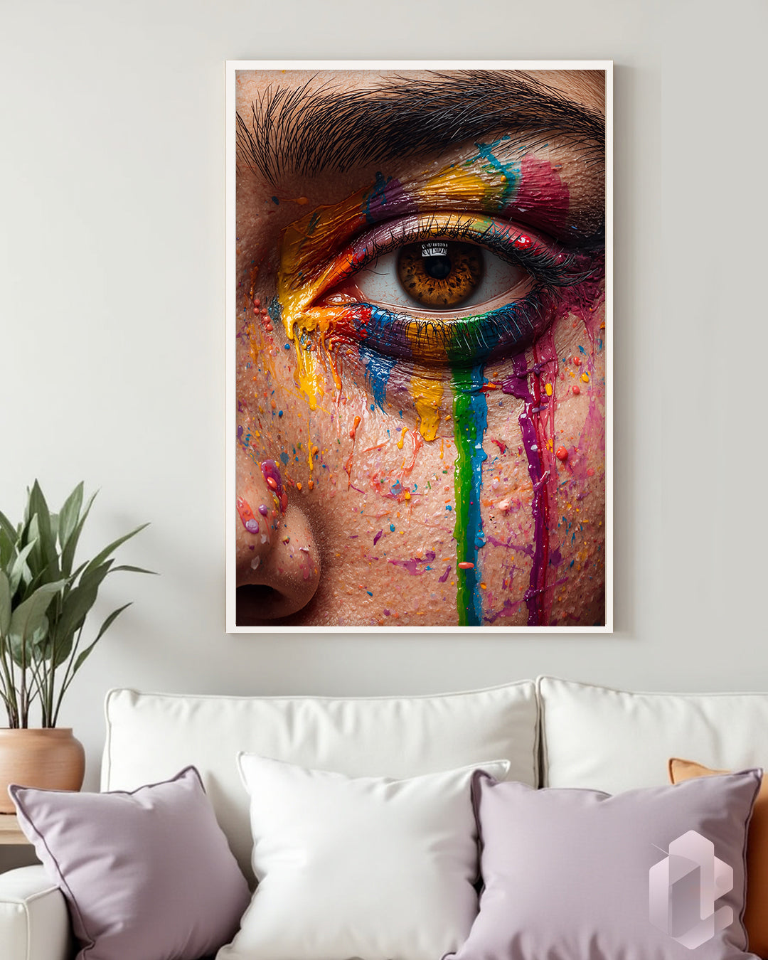 Gerahmtes Poster: Rainbow Eye Art Mockup Couch