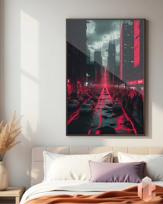 Gerahmtes Poster: Motiv Red Afterglow im Schlafzimmer