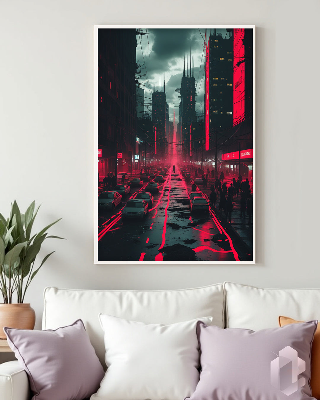 Gerahmtes Poster: Motiv Red Afterglow Mockup Couch