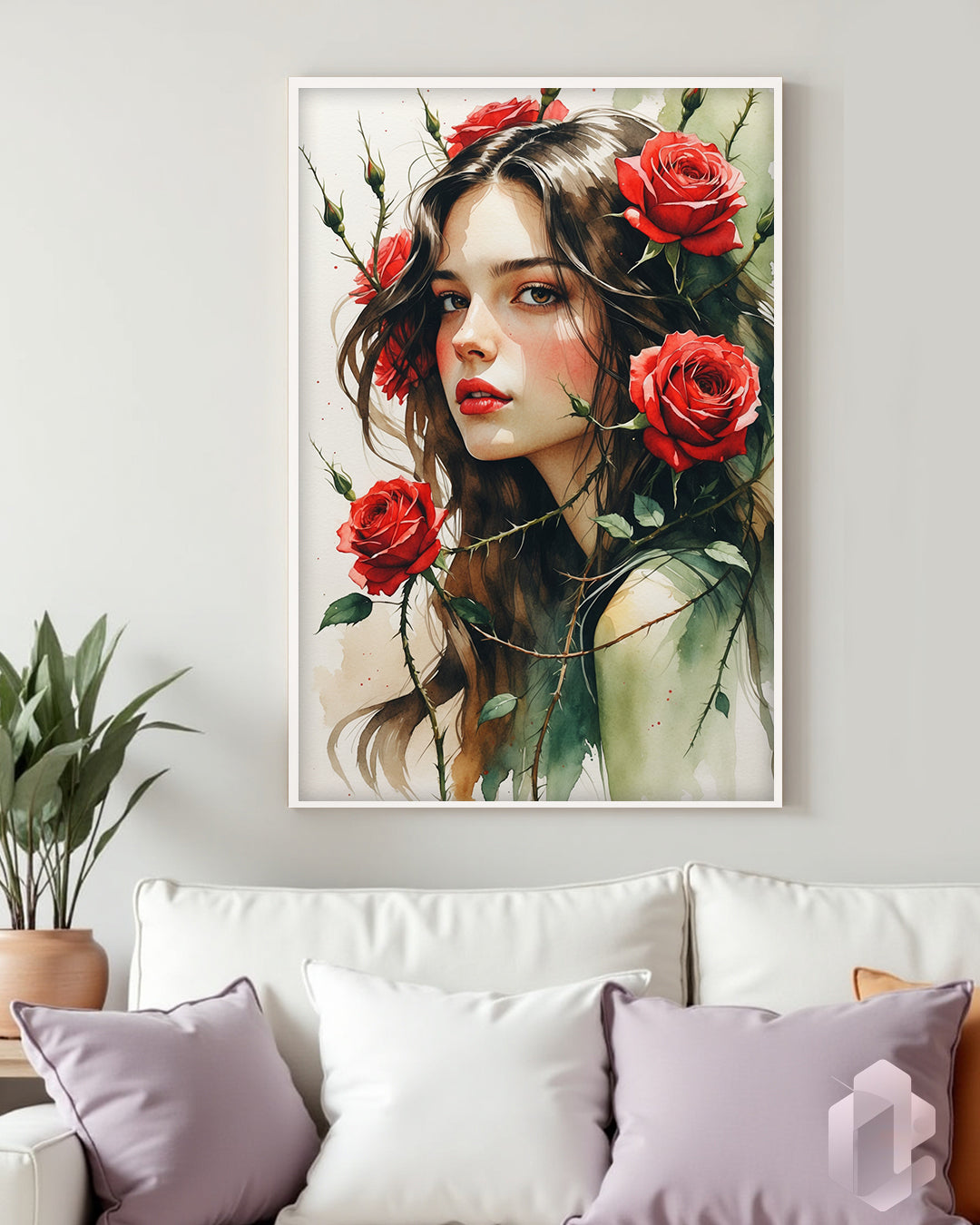 Gerahmtes Poster: Motiv Red Roses Mockup Couch