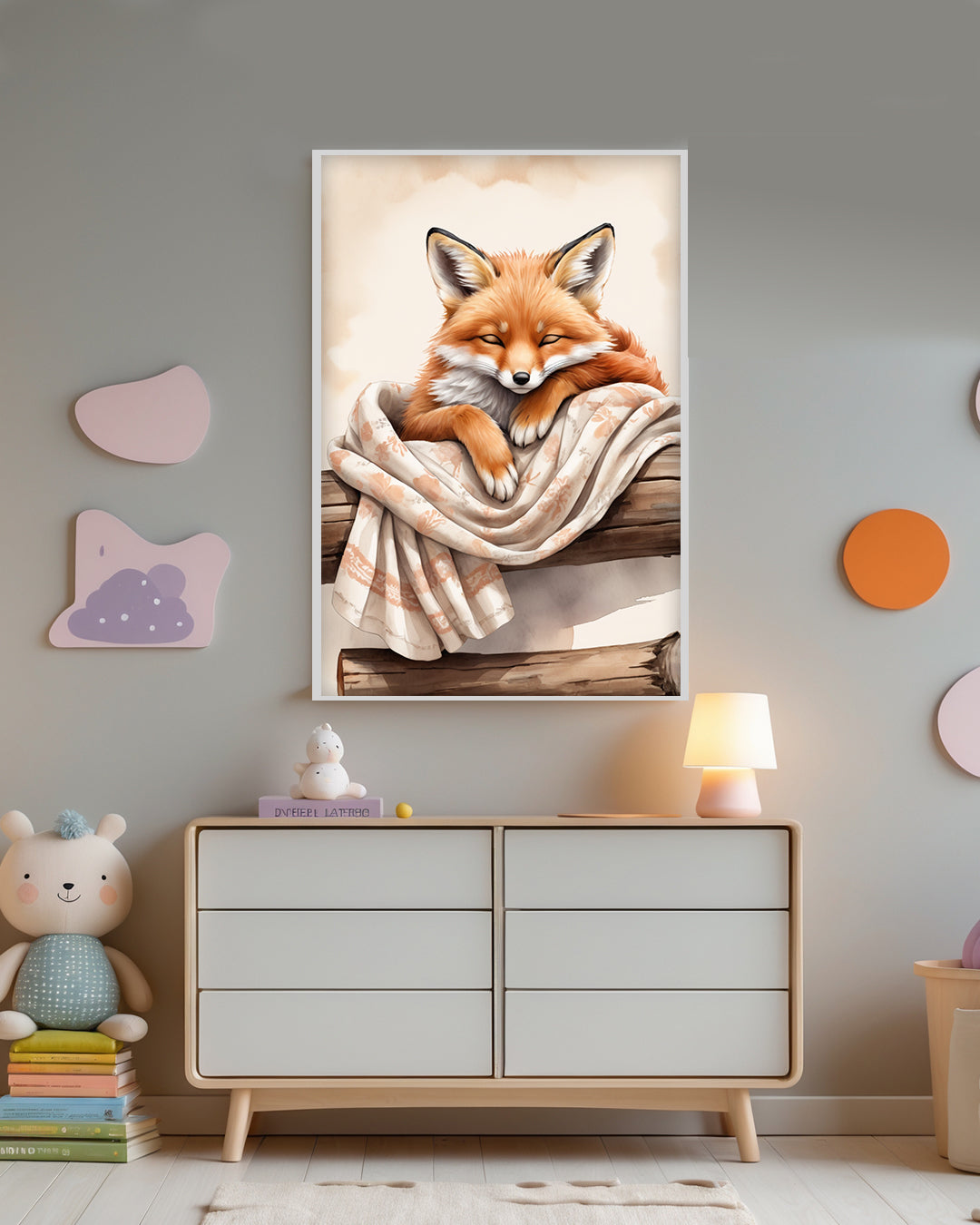 Gerahmtes Poster: Motiv Sleeping Fox an Kinderzimmer Wand