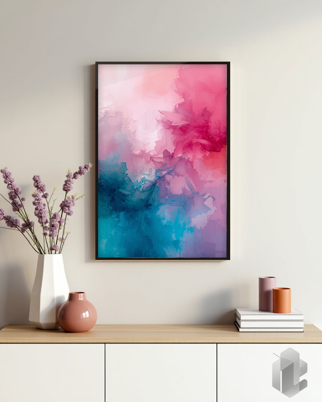 Gerahmtes Poster: Soft Bloom auf Kommode