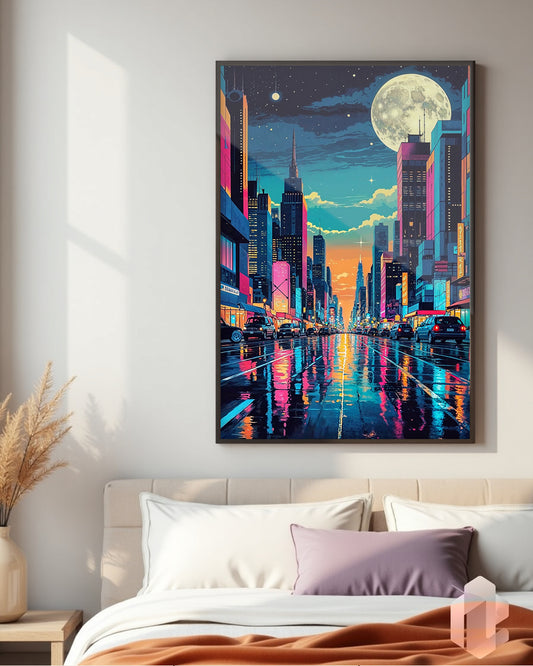 Gerahmtes Poster: Motiv Urban Kaleidoscope im Schlafzimmer