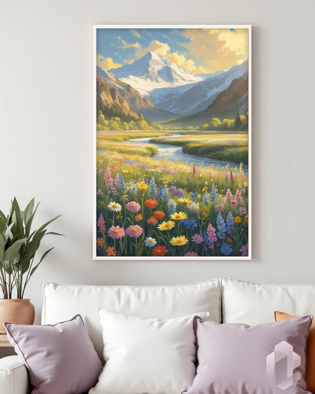 Gerahmtes Poster: Motiv Wildflower Valley Mockup Couch