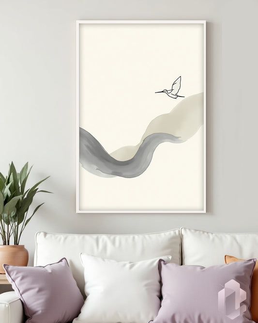 Moderne Wanddekoration „Brushstring“ mit inspirierenden Pinselstrichen und einem kleinen Colibri für dein Wohnzimmer