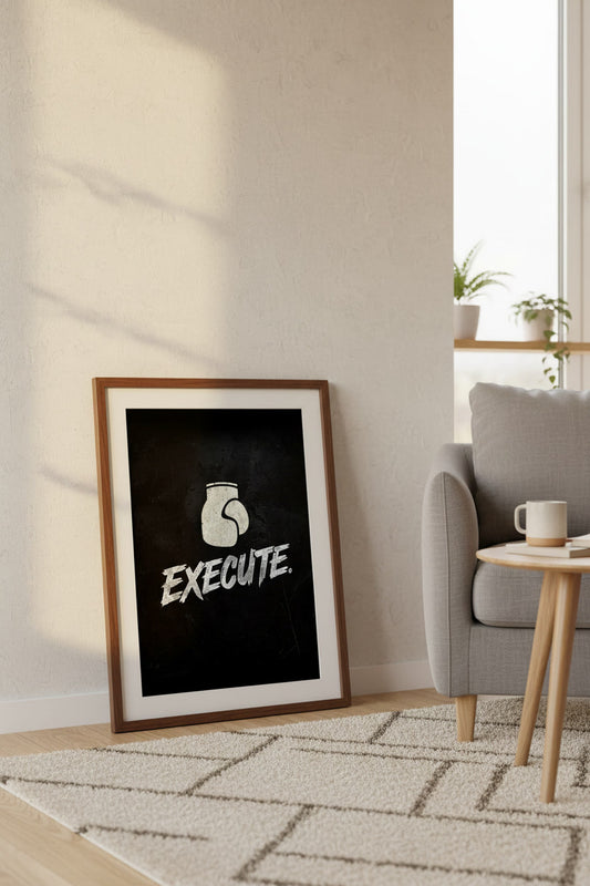 Minimalistisches Motivationsposter EXECUTE mit Boxhandschuh Icon 30x40